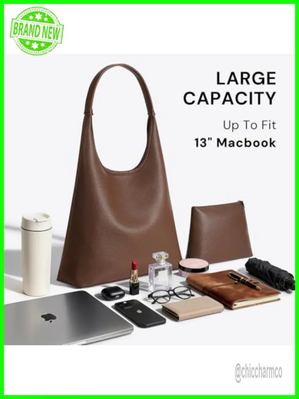 Large Slouchy Hobo Shoulder Bag Vegan Leather Everyday Purse 2-Piece Set